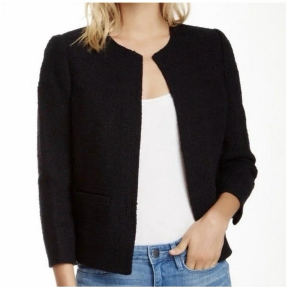 Vince Black Tweed Boucle Wool Blend Blazer Jacket Collarless Pockets Womens 2